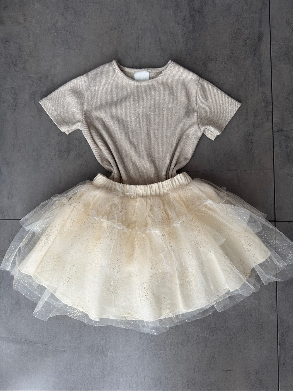 Zara Cream Sparkle Tulle Tutu Set,2y. 5y.